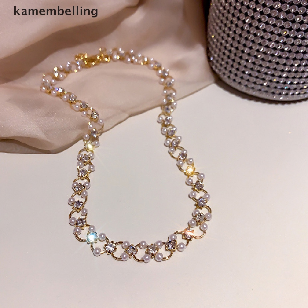 Vòng cổ Choker Hàn Quốc Dát Đá Ngọc Trai Thời Trang Mới Cho Nữ EN