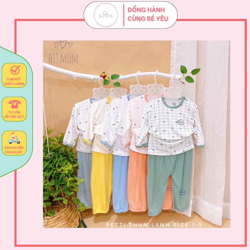 Bộ dài tay Hi Mom chất pettit ⚡️MỚI⚡️cổ viền hoạ tiết kẻ sọc cực đẹp cho bé