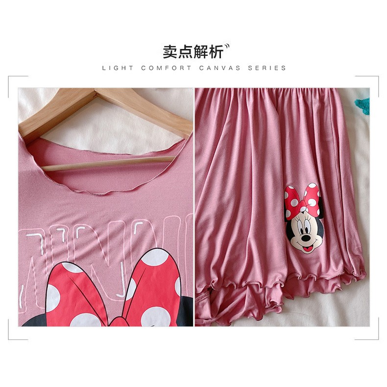 Đồ bộ nữ hình chuột mickey quần ống rộng chất thun cotton hàng Quảng Châu cao cấp