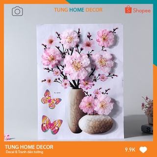 Combo 4 tấm Decal Bình Hoa 3d- Tranh Nổi dán tường 3d 12 mẫu sẵn keo dán