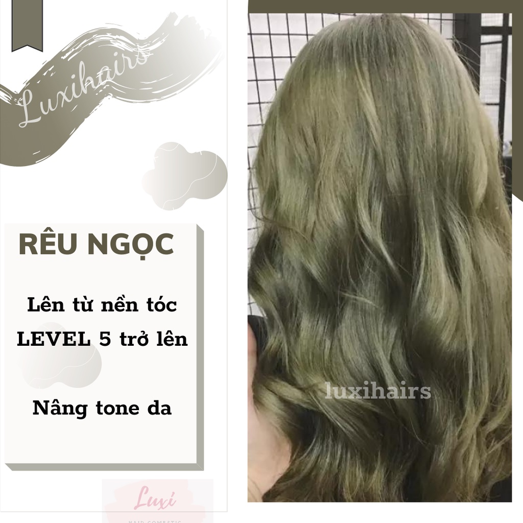 Thuốc Nhuộm Tóc Màu RÊU NGỌC Không Cần Tẩy Tặng Kèm Oxi Găng Tay Mũ Trùm Đầu - Luxihair