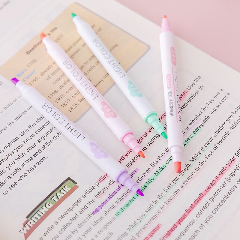 Set 6 bút highlight 2 đầu Light Color màu pastel - Bộ bút dạ quang màu macaron