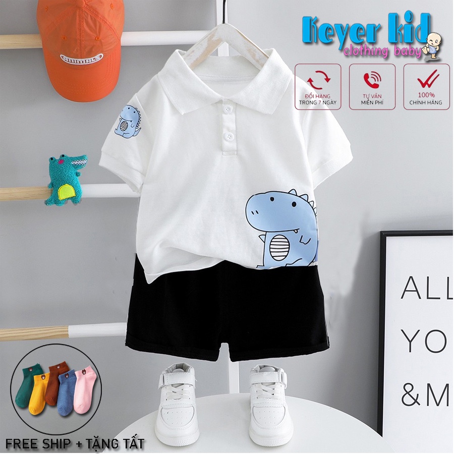 [TẶNG TẤT ĐƠN 150K] SET Bộ Quần Áo Bé Trai Mặc, Cổ Trụ, Khủng Long Ngộ Nghĩnh, Chất Cotton, Thấm Hút Tốt, KEYER KID SZ97