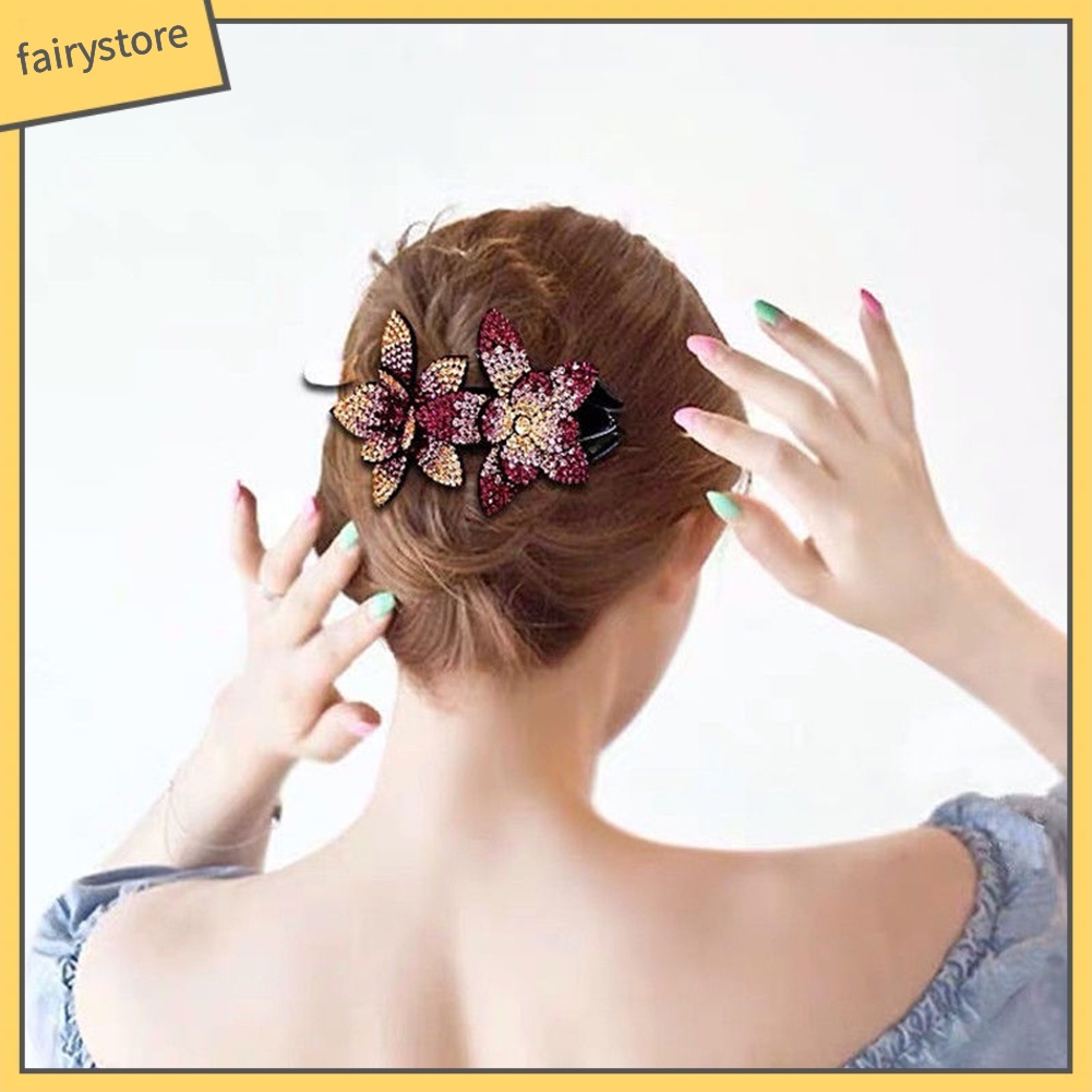 Kẹp tóc họa tiết hoa đính đá lấp lánh sang trọng cho nữ