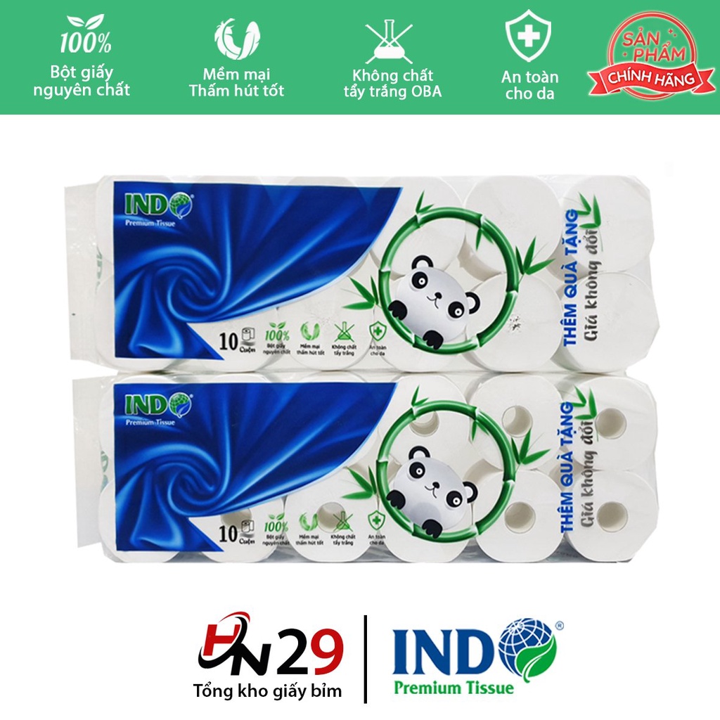 Giấy vệ sinh gấu xanh INDO 12 cuộn x 3 lớp - Giấy cuộn lõi và không lõi Hàng đặc biệt cao cấp rất mềm mịn dai - GV009