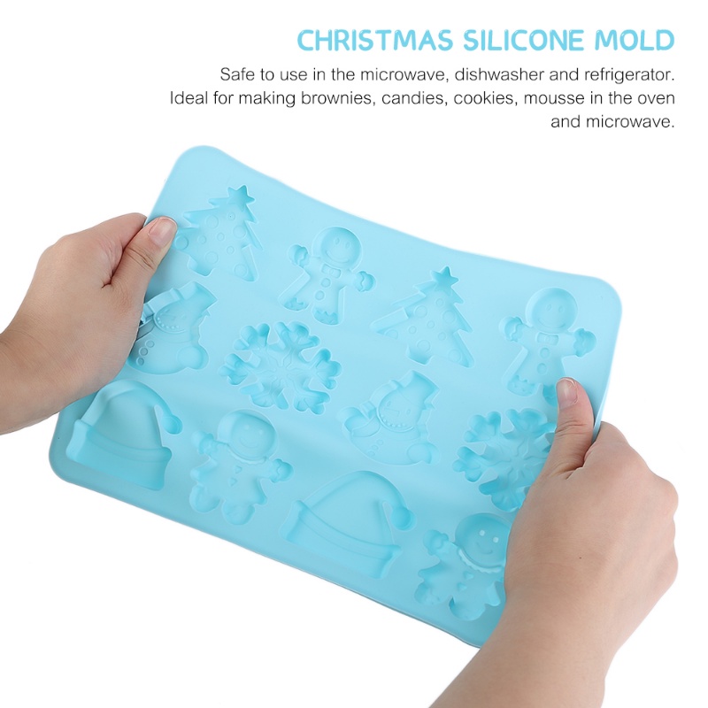 Khuôn Silicone 12 Ngăn Làm Bánh Kẹo Hình Người Tuyết / Bánh Gừng / Chuông / Giáng Sinh / Năm Mới