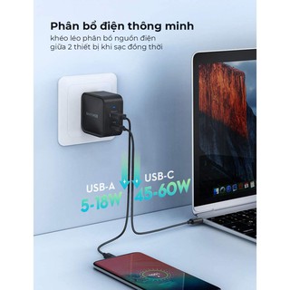 Củ Sạc Ravpower RP-PC133 Công Nghệ Gan 2 Cổng 65W Sạc Nhanh PD Type C Và USB A Cho Các Thiết Bị Khác