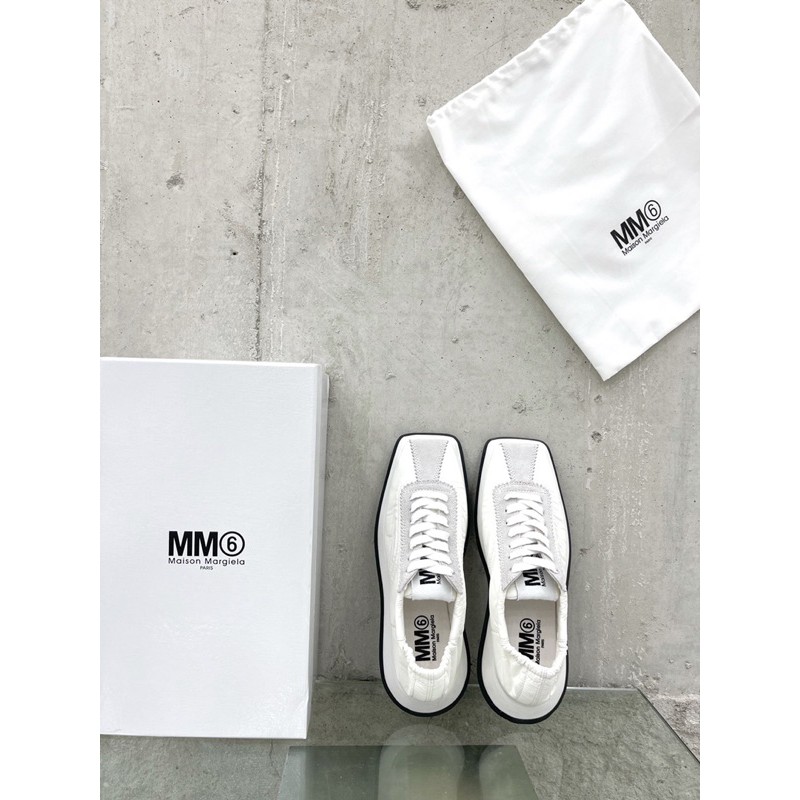 Giày thể thao nữ mũi vuông đế bành da thật cao cấp Maison Margiela