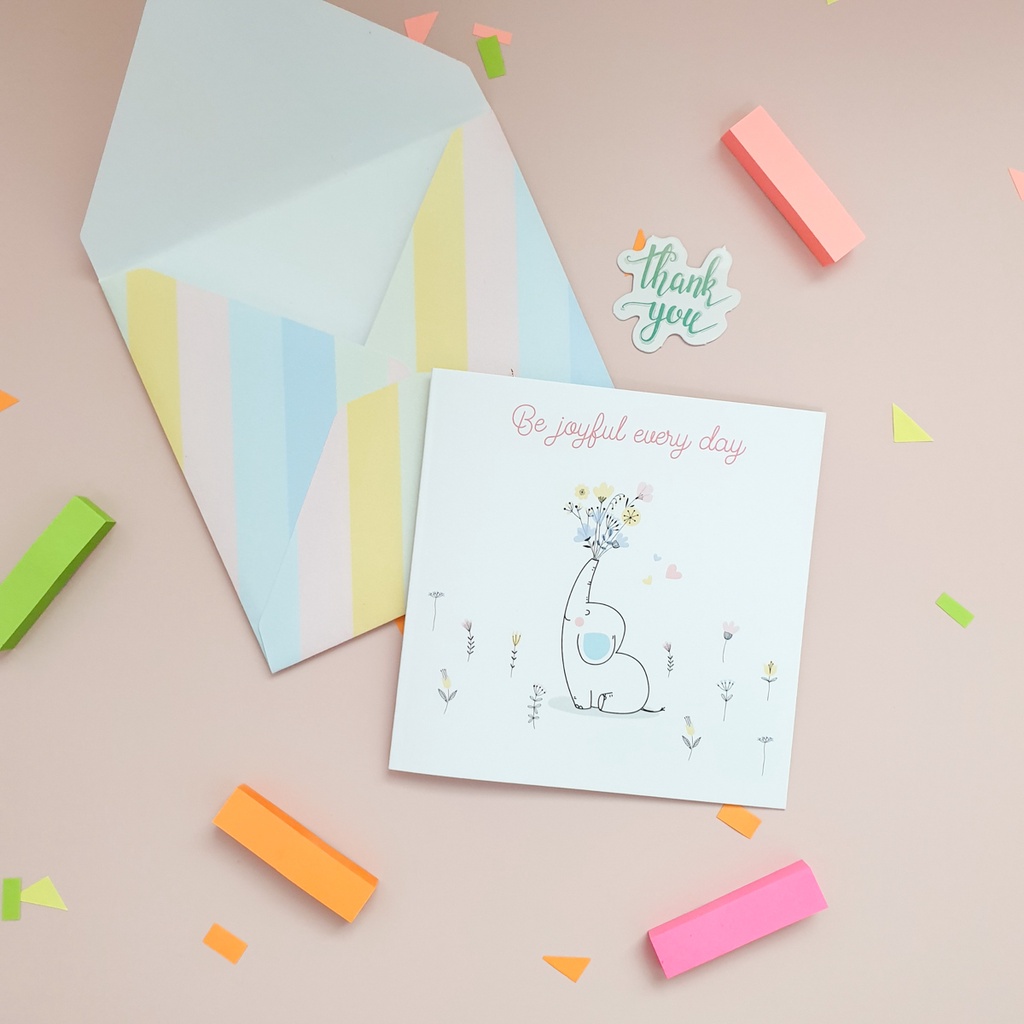 Thiệp chúc mừng sinh nhật, kỷ niệm, động viên 12x12 SDstationery ELEFUN voi dễ thương