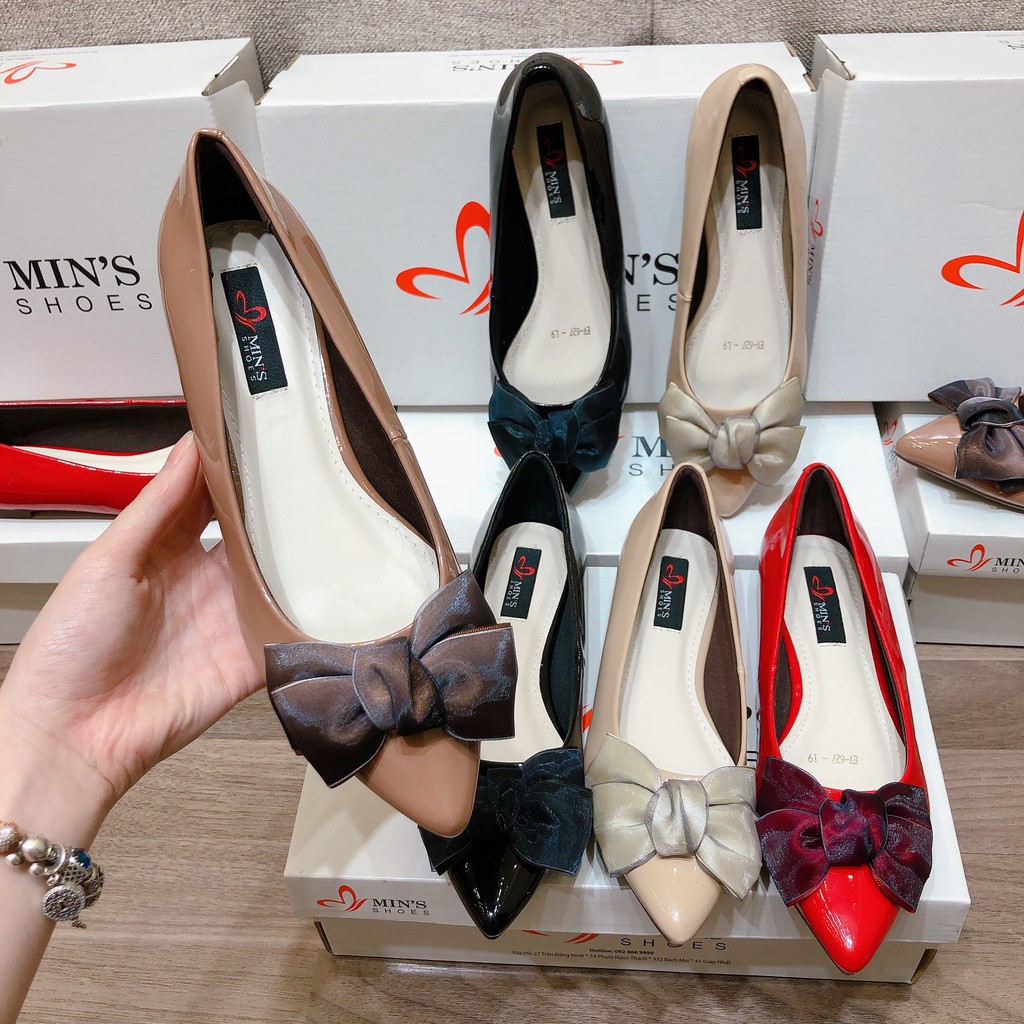 Min's Shoes - Giày Bệt Nơ B332 Kem Bóng
