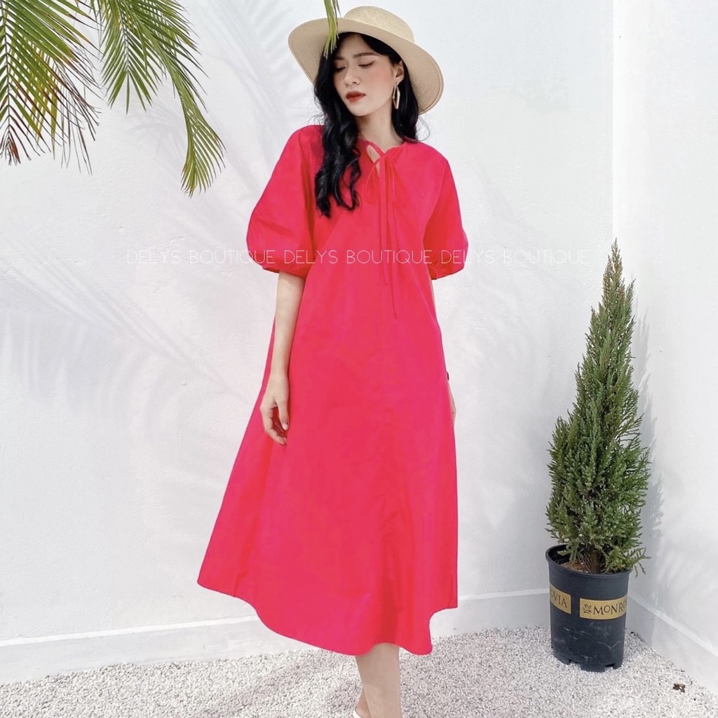 Váy suông dáng dài tay bo chun Delys đầm suông dài 4 màu