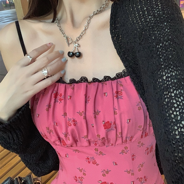 SUXI Đầm Midi Hai Dây Dáng Ôm Trễ Vai In Họa Tiết Hoa Kiểu Vintage Thời Trang Mùa Hè Cho Bạn Gái