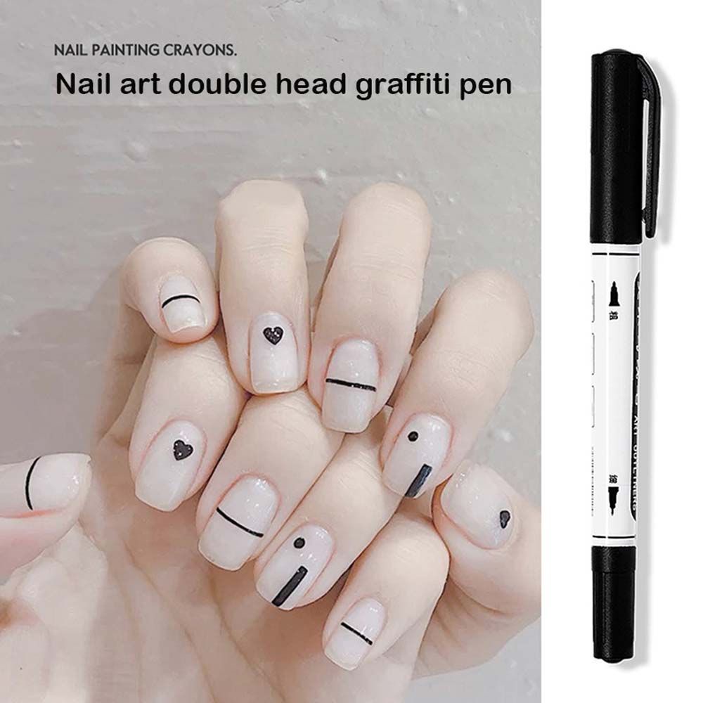 [Hàng mới về] Bút gel vẽ móng tay hai đầu màu đen 3D nhanh khô chống thấm nước lâu trôi tiện lợi