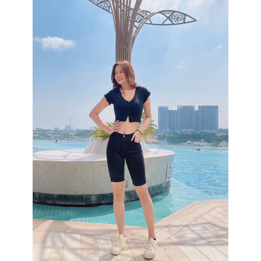 Quần short quần lửng nữ ngố cạp cao chất kaki jean ôm dáng siêu đẹp có giãn