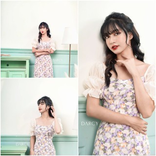 𝐃𝐀𝐑𝐂𝐘 💗SARAH DRESS 🌸 Váy voan hoa tím phối tay bồng 🌸