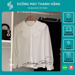 Áo sơ mi nữ công sở dài tay, áo kiểu nữ sơ mi cổ nơ may viền Free size