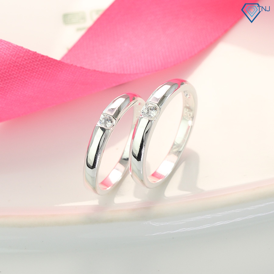 Nhẫn cặp bạc nam nữ đơn giản khắc tên theo yêu cầu ND0412 Trang Sức TNJ