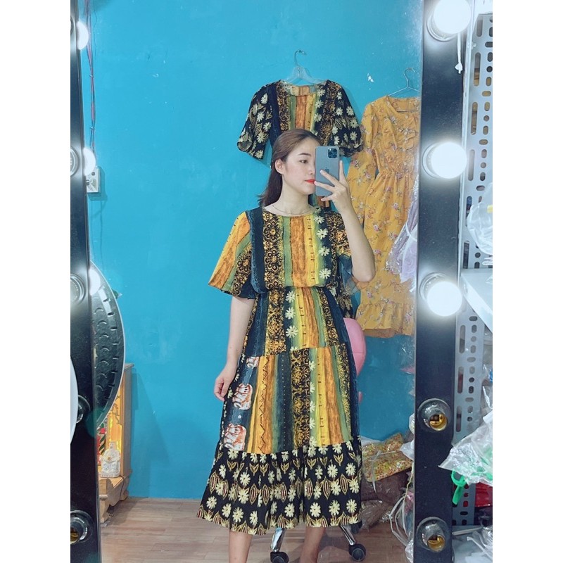 Đầm thổ Cẩm bo chun dáng dài ( hình thật) | BigBuy360 - bigbuy360.vn