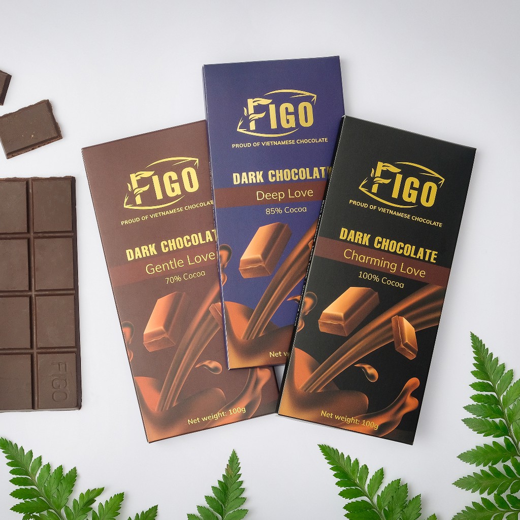 Combo 3 hộp Socola đen không đường 100 cacao, 85 cacao, 70 cacao Figo 50g