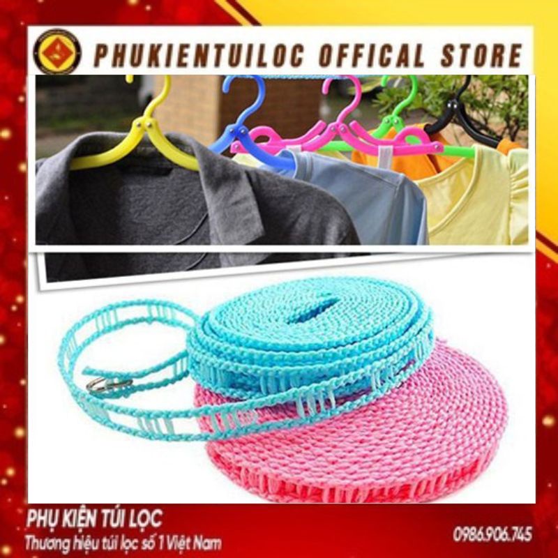 Cuộn Dây Phơi Đồ, Phơi Quần Áo Nhựa DÀI 5 MÉT - Sợi Cước Bện Siêu Chắc, Có Nhiều Lỗ Móc Chống Bay, Trượt- Phukientuiloc