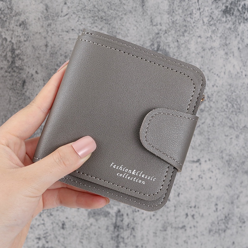 Ví Da Pu Dáng Ngắn Dạng Gập Có Khóa Kéo Đơn Giản Thời Trang 2022 Cho Nữ