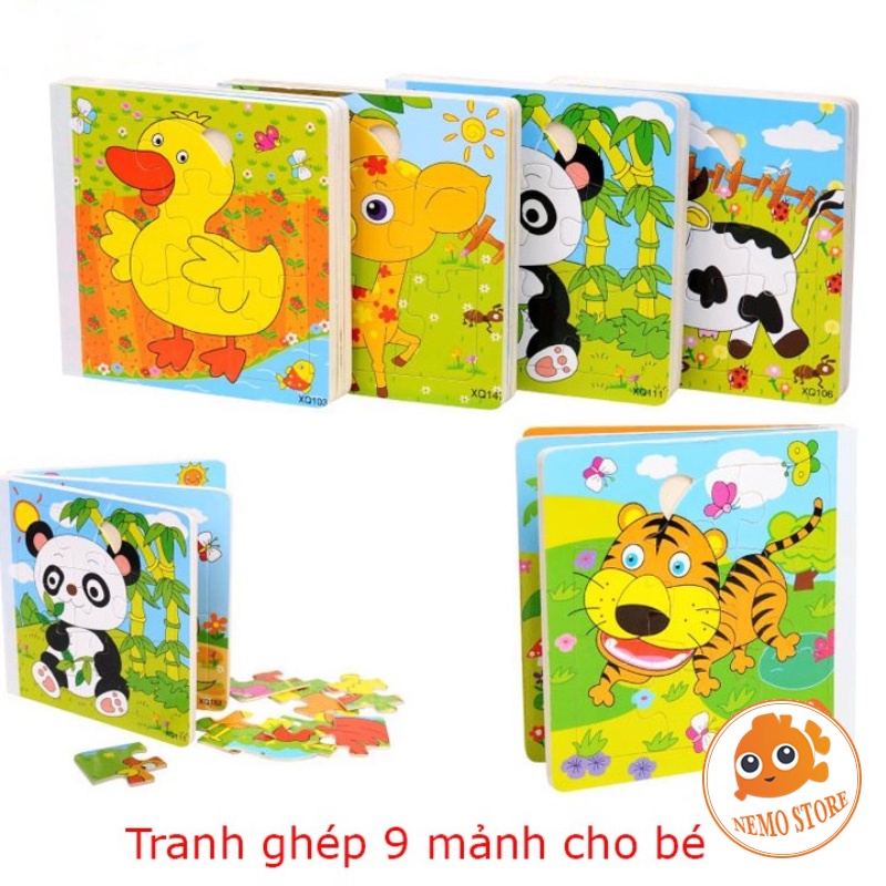 Tranh ghép hình cho bé bẵng gỗ 9 miếng - đồ chơi thông minh phát triển tư duy trẻ em
