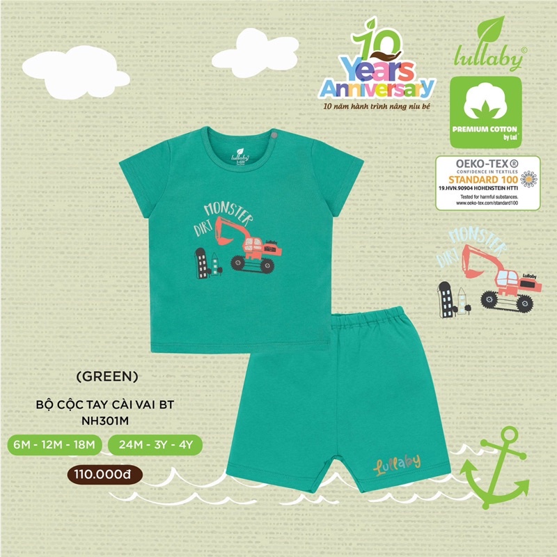 Bộ cộc tay cài vai bé trai Lullaby [NH301M] (Sz 6m-4y)