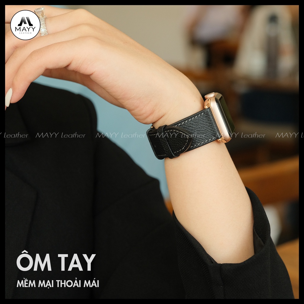 Dây đồng hồ Apple Watch da Bê Epsom da thật 100% màu đen