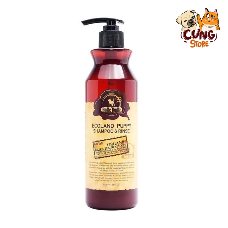 Dầu tắm gội, xả thiên nhiên, organic dành riêng chó con không cay mắt Hàn Quốc Budle'Budle thơm, dễ chịu