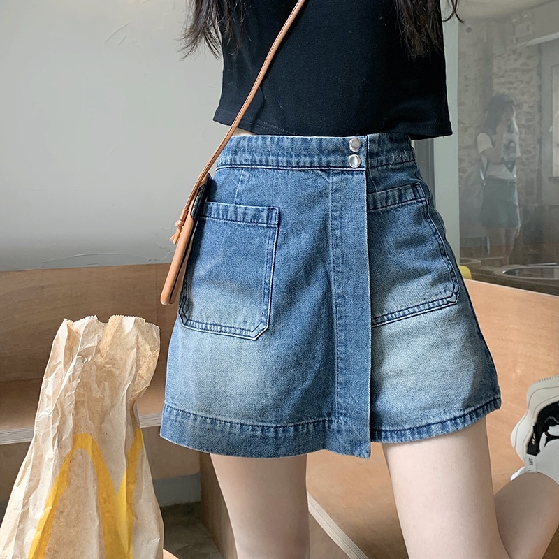 Quần Short Denim Giả Váy Chữ a Lưng Cao Thời Trang Mùa Hè Cho Nữ