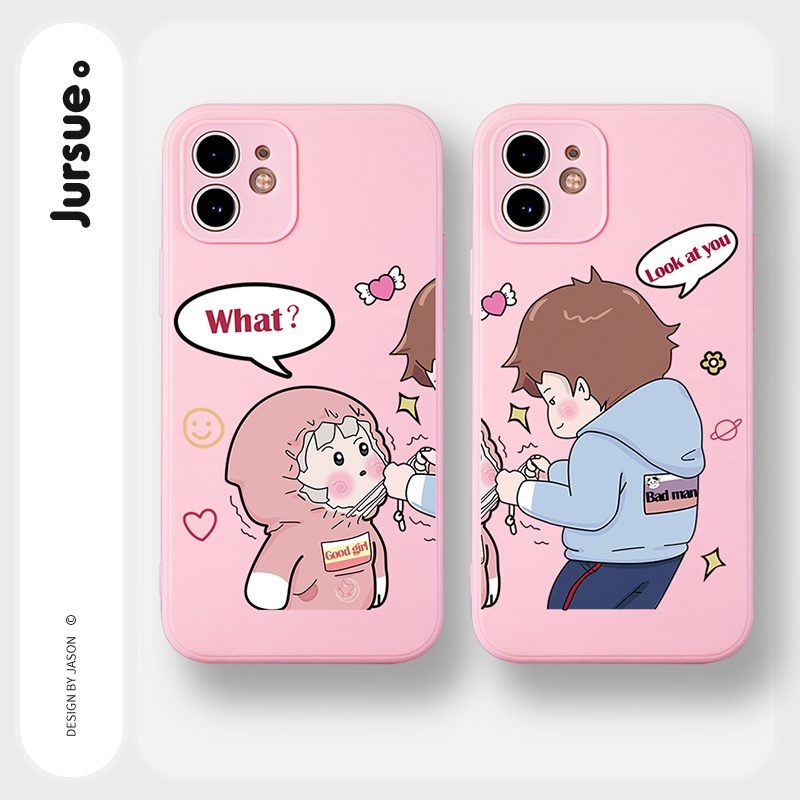 Ốp lưng JURSUE hoạt hình cặp đôi dễ thương đẹp cho iPhone 13 12 11 Pro Max SE 2020 X XR XS ip 8 7 6 6S Plus kute Y283