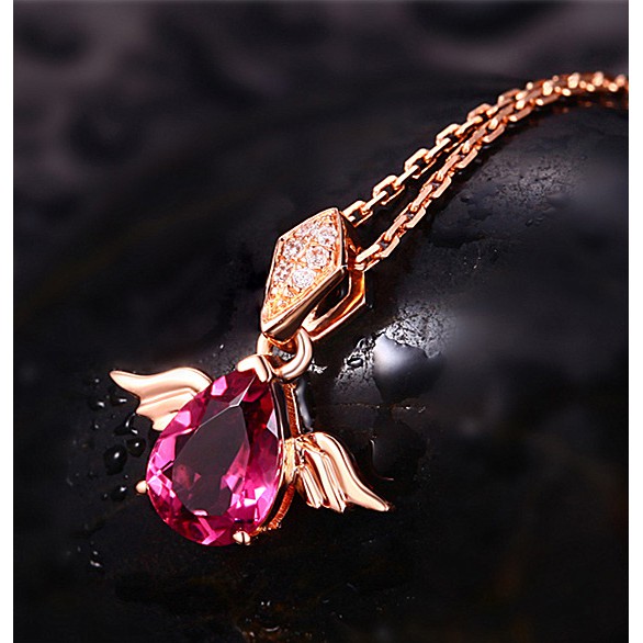 Mặt Dây Chuyền Hình Đôi Cánh Thiên Thần Đính Đá Rubellite Ruby