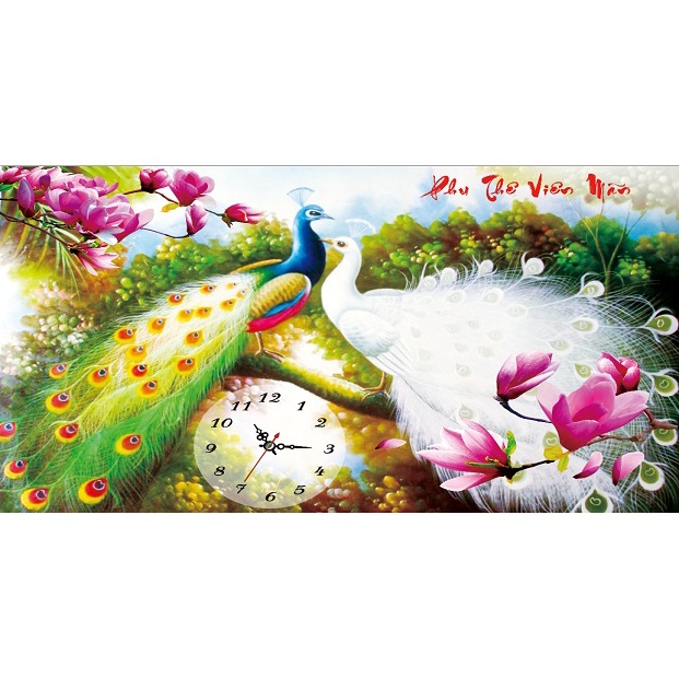 Tranh đính đá đồng hồ phu thê viên mãn df816 76 x 50cm