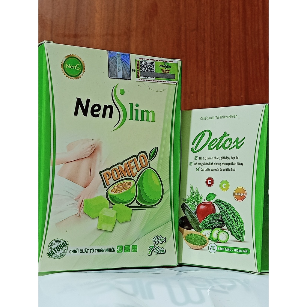 Kẹo gôm bưởi giảm cân Nenslim hộp 7 viên tặng 1 hộp trà Detox