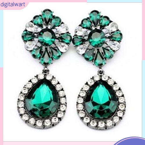 Hoa tai giọt nước đính đá màu xanh phong cách vintage