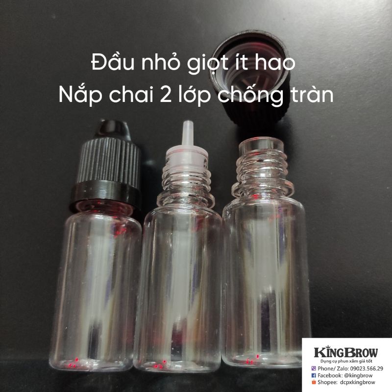 Combo 10 Chai nhựa chiết mực phun xăm, lọ chiết mỹ phẩm tinh dầu 10ml trong suốt, loại tốt