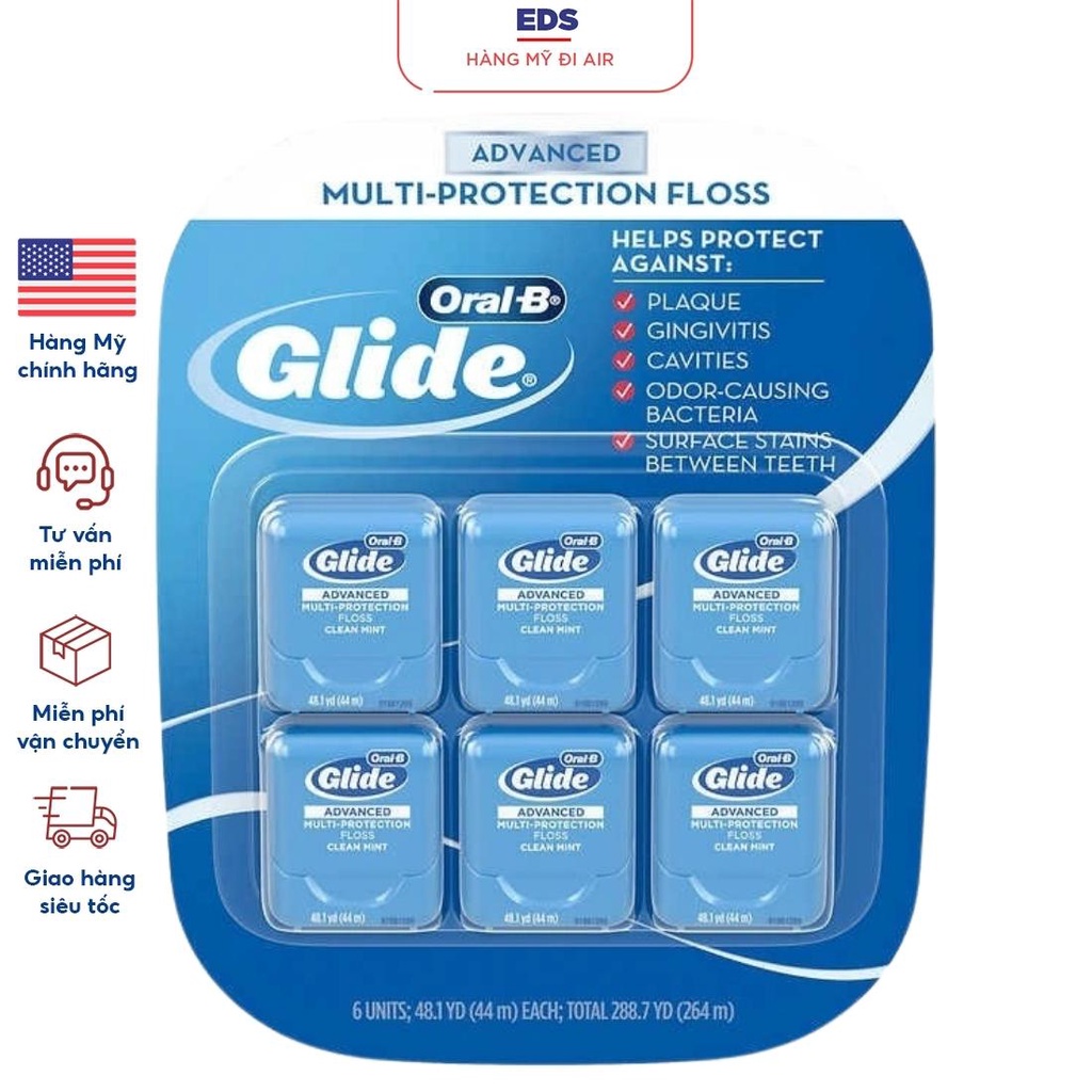 Chỉ nha khoa Oral B Glide Advanced Multi Protection Floss Clean giúp làm sạch các mảng bám ở kẽ răng - EDS Hàng Mỹ
