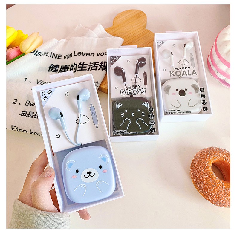 Bộ Tai Nghe Và Hộp Đựng Hàn Quốc  (In - Ear) Cực Cute - Có Mic Đàm Thoại - Cách Âm Tốt - Min STORE