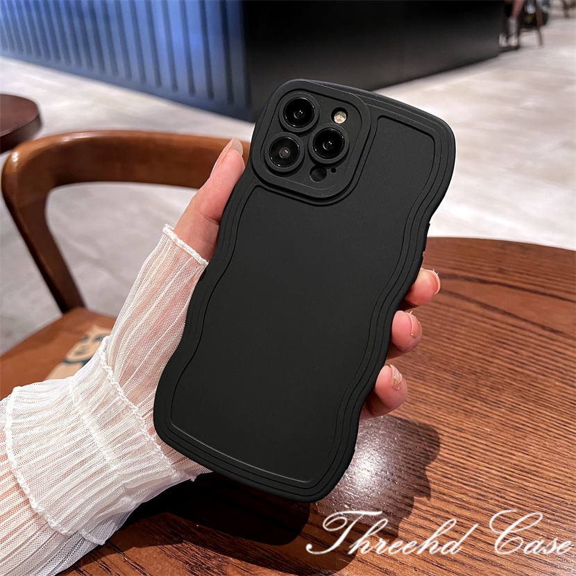 Ốp Điện Thoại Mềm Chống Rơi Màu Trơn Họa Tiết Sóng Biển Lớn Cho iPhone 14 13 12 11 Pro Max SE2020 X Xr Xs Max 8 7Plus