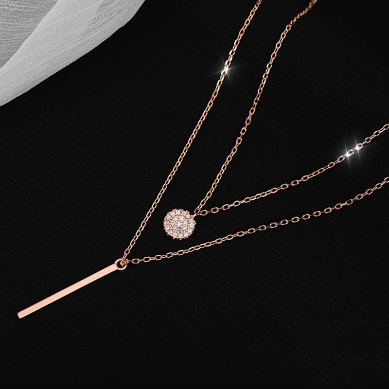 Dây chuyền mạ bạc hai lớp mặt tròn đính đá zircon lấp lánh đơn giản dành cho nữ
