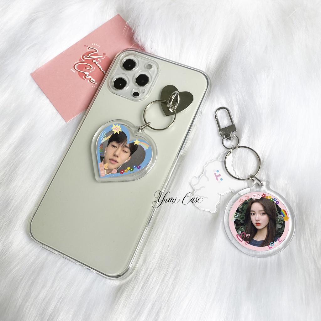 Móc khóa in theo yêu cầu hình trái tim/tròn/vuông trang trí điện thoại - túi xách - balo - ví Yumi Case