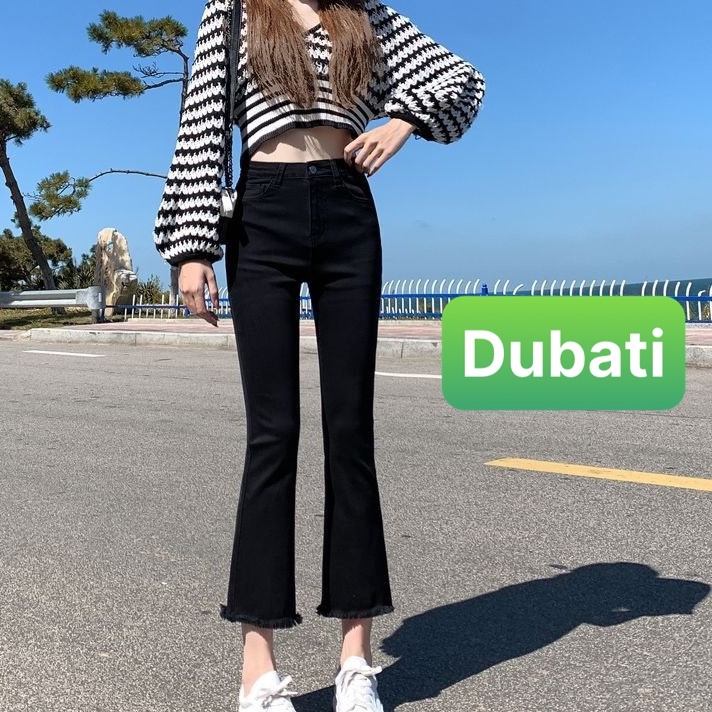 QUẦN JEAN NỮ ỐNG LOE CHẤT BÒ ĐEN SIÊU CO GIÃN NÂNG MÔNG LƯNG CAO SANG CHẢNH- DB 222- DUBATI FASHION