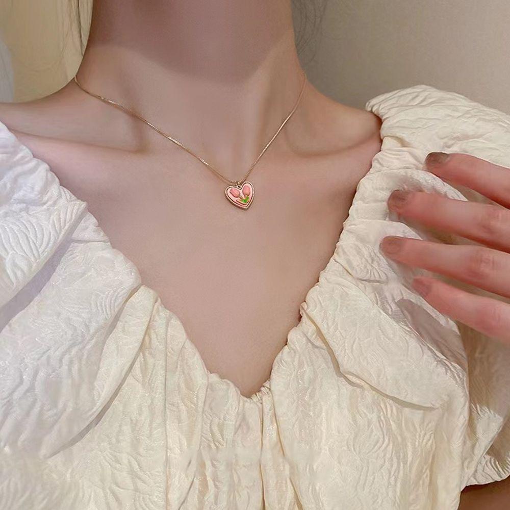 Vòng cổ Mặt Hình Hoa Tulip Trái Tim Thời Trang Cho Nữ
