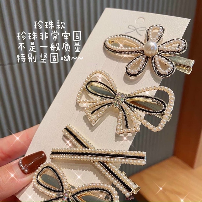 Set cặp tóc nơ hoa chéo 4 chi tiết  phong cách hàn quốc
