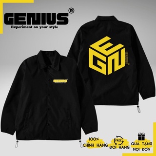 Áo khoác dù jacket ullzang unisex 2 lớp genius v2- biglogo white-yellow có form rộng xl - genius