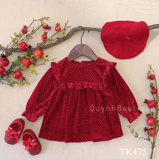 Váy trẻ em Quỳnh Boutique Mẫu Váy nhung chấm bi cho bé