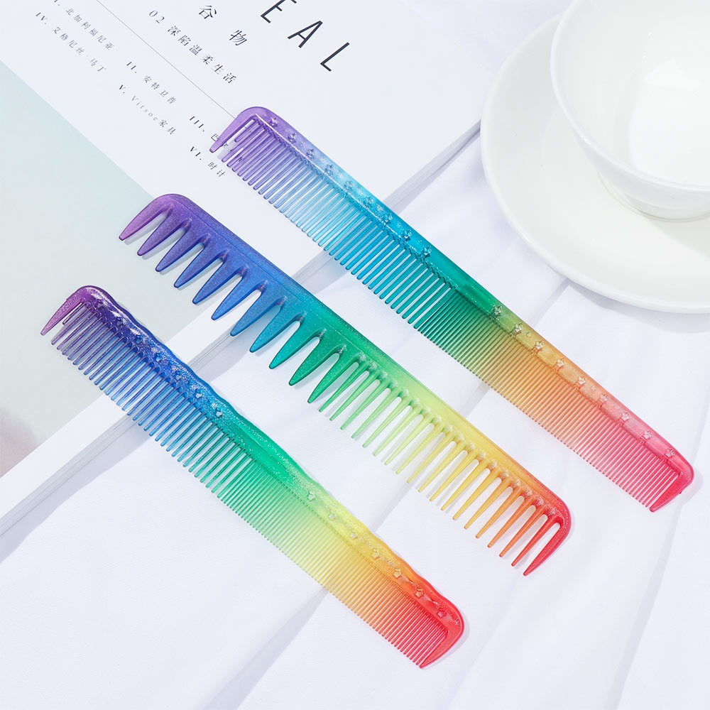 [Hàng mới về] Lược Chải Tóc Bằng Nhựa Trong Suốt Màu Cầu Vồng Thiết Kế Nhỏ Gọn Dành Cho Tiệm Làm Đẹp