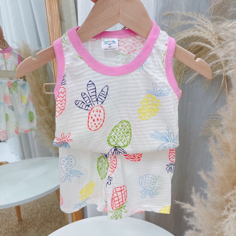 Bộ cotton ba lỗ tăm tre giấy bé trai, bé gái