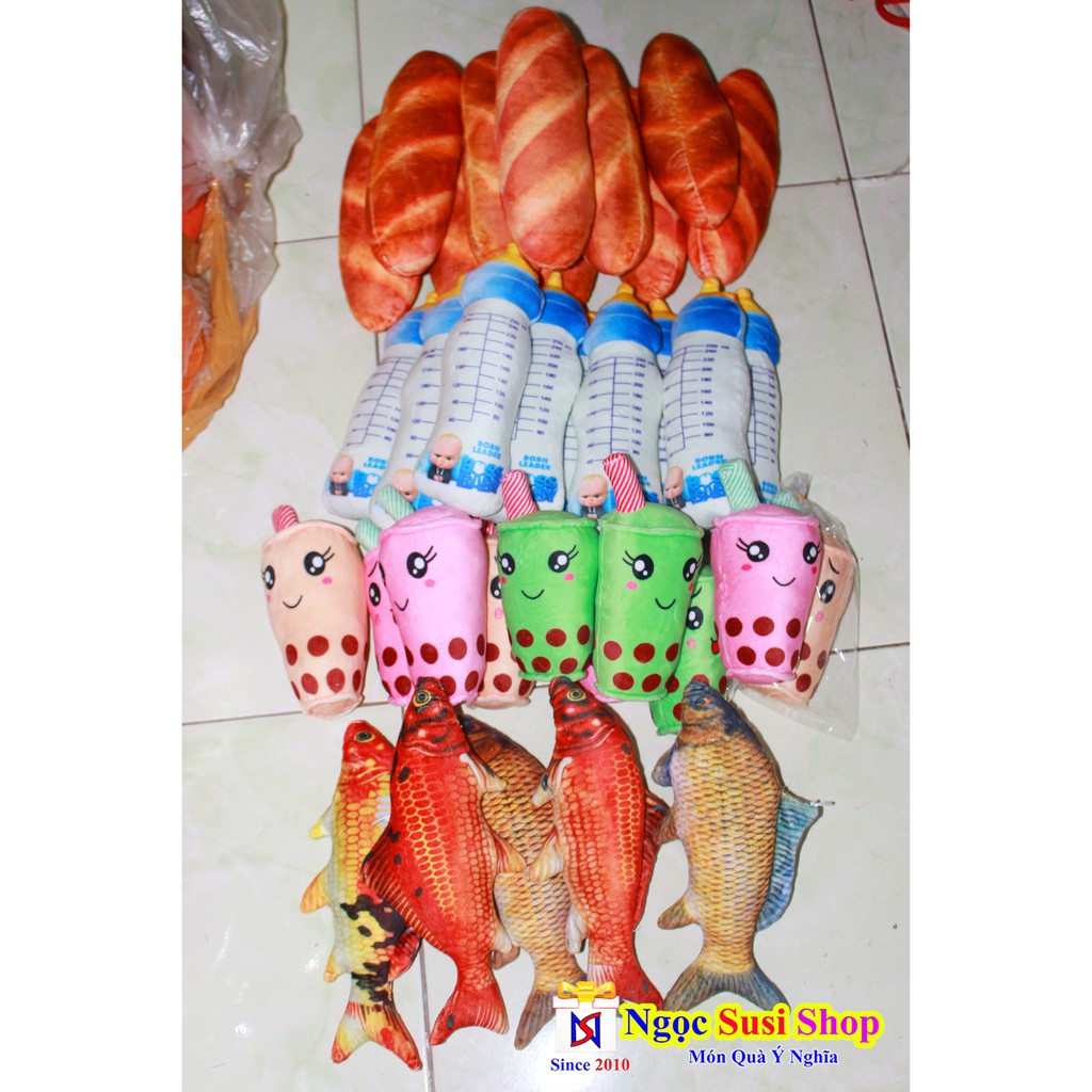 GẤU BÔNG GỐI ÔM BÌNH SỮA ,TRÀ SỮA , BÁNH MÌ , CÁ CHÉP 3D SIZE NHÍ 20CM [ SIÊU MỊN]