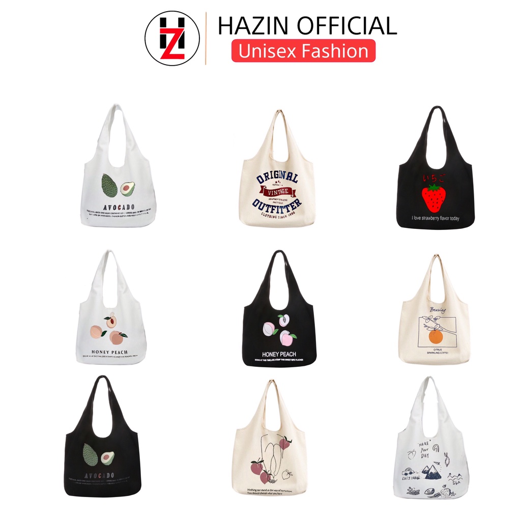 Túi tote Hazin vải canvas nữ đựng vừa laptop cỡ lớn đeo vai đi học đi làm phong cách ulzzang
